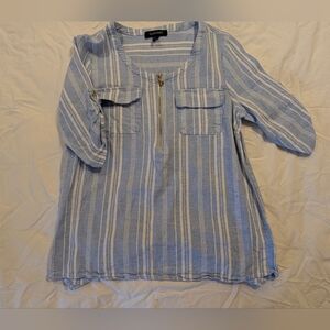 Ellen Tracy Linen Blouse - Blue/White Stripes